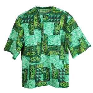60s Vtg Men's M/L Handmade Mod Green Tropical Front Zip Surfer Swim Cover Shirt